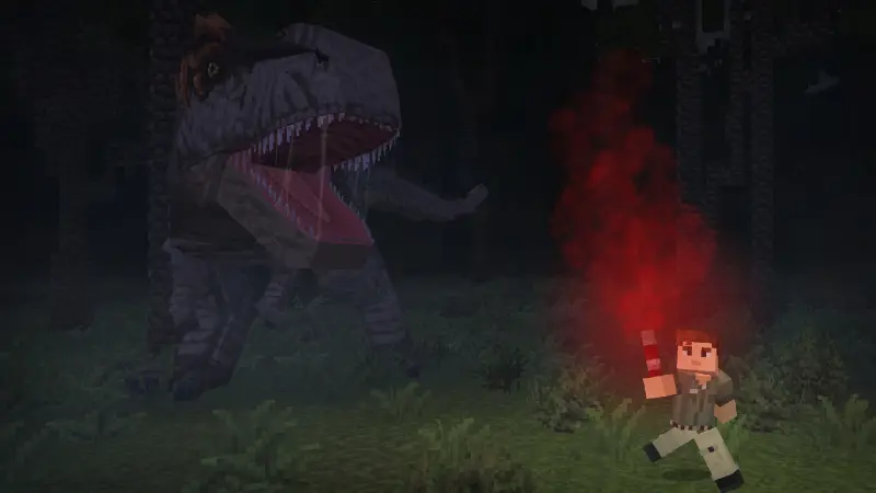 Deadly t-rex and survival story in Minecraft